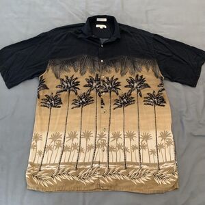 Pierre Cardin Shirt Mens Large Tall Palm Tree Rayon Hawaiian Beach Aloha Casual